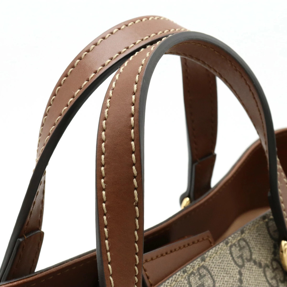 GUCCI GG Supreme Handbag Tote Bag Shoulder Leather Beige Brown - Picture 6 of 8